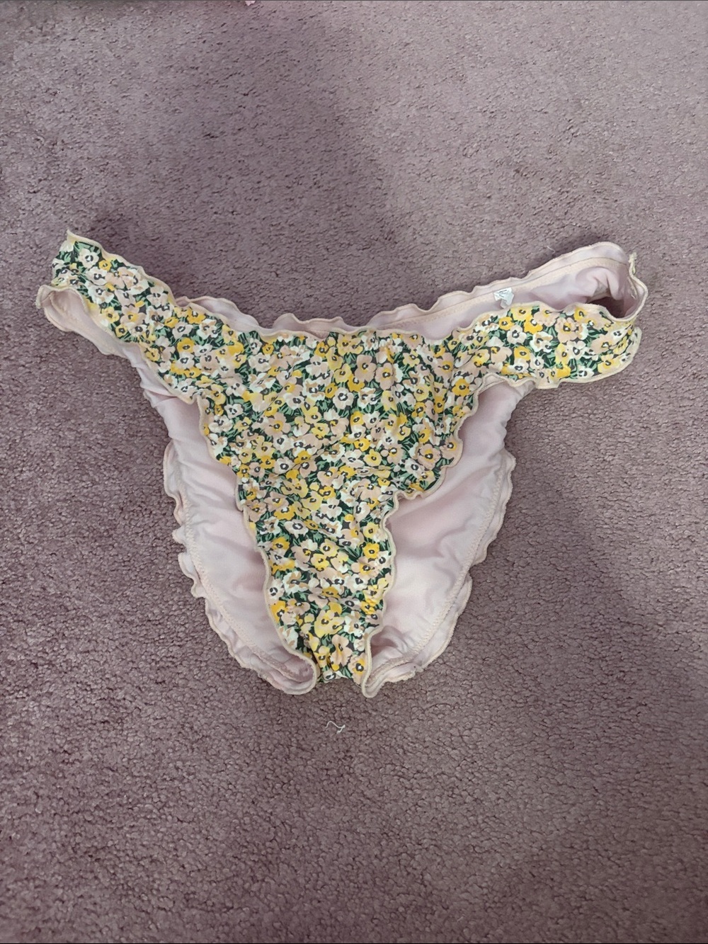 Floral Yellow & Cream Ruffle Bikini Bottom
